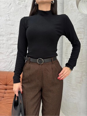 MetuCa Kadın Yüksek Bel Pileli Havuç Paça Klasik Kumaş Pantolon - Kahverengi