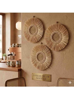 Furkan Decor Aksesuar Rafya Halatlı 3 Lü Set Duvar Süsü