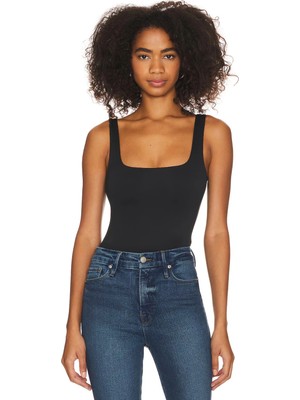 MetuCa Kadın Siyah Çift Katlı Sandy Kumaş Kare Yaka Çıtçıtlı Tanga Bodysuit