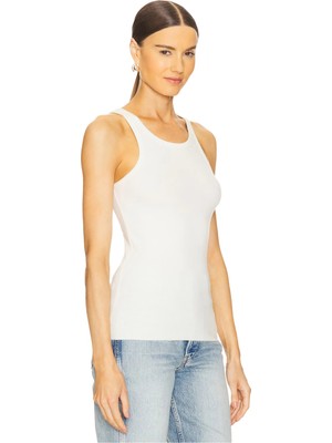 MetuCa Kadın Beyaz Halter Yaka Vücudu Saran Çift Katlı Esnek Sandy Kumaş Atlet