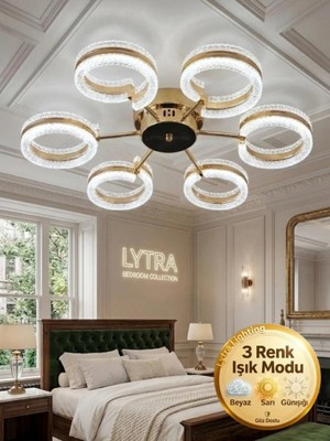Lytra Lighting Aurea Model 6'lı Gold 3 Renk Modu Ledli Tavana Sıfır Salon Mutfak Çocuk Yatak Odası LED Avize