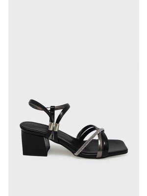 Kanuga Kadın Taşlı Topuklu Abiye Ayakkabı Siyah SYMS-1255