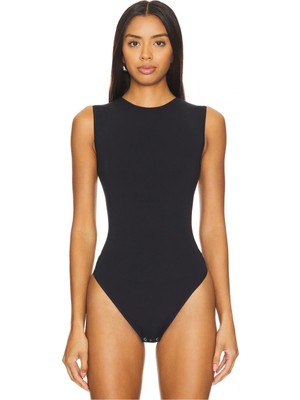 MetuCa Kadın Siyah Bisiklet Yaka Sıfır Kol Çift Katlı Tanga Kesim Sandy Kumaş Bodysuit