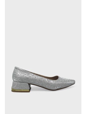 Kanuga Kadın Sivri Burun Kısa Topuk Abiye Ayakkabı Simli Gümüş LPA610