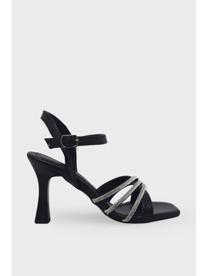 Kanuga Kadın Taş Detaylı Topuklu Abiye Ayakkabı Siyah LİVA2025-06