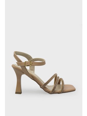 Kanuga Kadın Taş Detaylı Topuklu Abiye Ayakkabı Nut LİVA2025-07