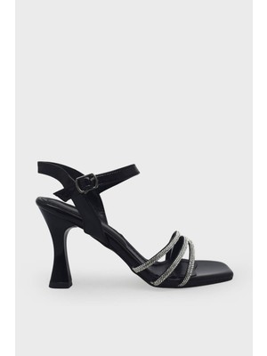 Kanuga Kadın Taş Detaylı Topuklu Abiye Ayakkabı Siyah LİVA2025-07