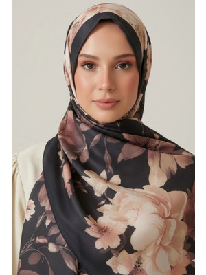 MetuCa Kadın Kahverengi Çerçeveli Büyük Çiçek Desenli Pamuklu Soft Dokulu Mevsimlik Şal