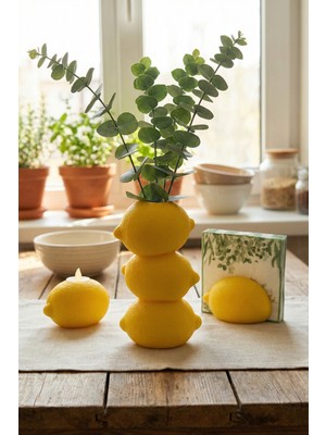 Alvina Atölye Dekoratif Üç Katlı Limon Tasarım Vazo - Mutfak ve Salon Dekorasyonu Kuru Çiçek - Bioplastik