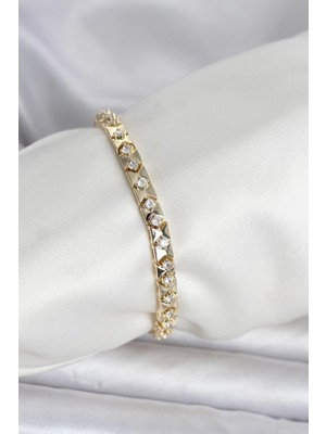 Pileli Store Pirinç Gold Renk Zirkon Taşlı Kadın Bileklik - TJ-BB8396