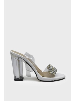Kanuga Kadın Taş Detaylı Topuklu Abiye Ayakkabı Beyaz BB2022-43