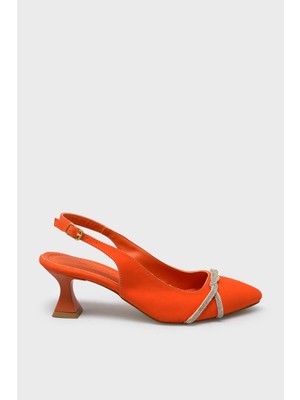 Kanuga Kadın Taş Detaylı Topuklu Ayakkabı Saten Turuncu BB2023-10