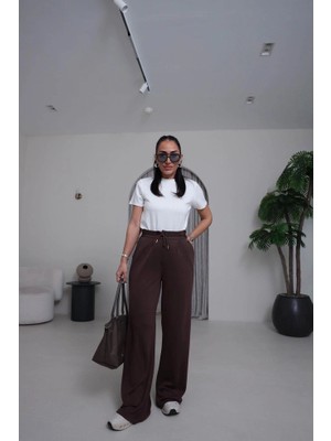 MetuCa Kadın Acı Kahve Yüksek Bel Bağlamalı Bol Paça Dökümlü Yumuşak Modal Kumaş Pantolon