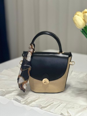 Huma Çanta Şal Aksesuarlı Hasır Dokulu El Çantası ve Çapraz Çanta