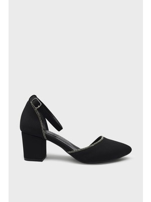 Kanuga Kadın Topuklu Abiye Ayakkabı Siyah Saten LPA981