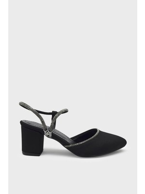 Kanuga Kadın Taş Detaylı Topuklu Abiye Ayakkabı Siyah Saten LPA980