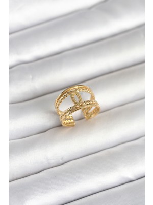Pileli Store 316L Çelik Gold Renk Burgu Düğüm Model Kadın Yüzük - TJ-BYK4163