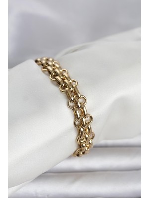 Pileli Store 316L Çelik Gold Renk Hasır Zincir Model Kadın Bileklik - TJ-BB8381