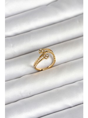 Pileli Store 316L Çelik Gold Renk Zirkon Taşlı Kalp Model Kadın Yüzük - TJ-BYK4168