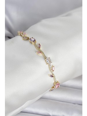 Pileli Store Pirinç Gold Renk Çiçek Sarmaşık Model Kadın Bileklik - TJ-BB8433