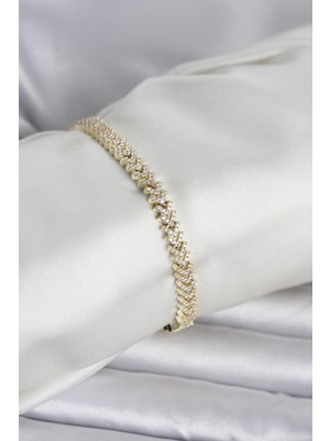 Pileli Store Pirinç Gold Renk Zirkon Taşlı Çavuş Model Kadın Bileklik - TJ-BB8420