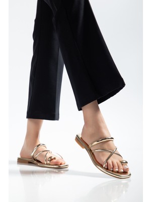 Shemard Jenet Kadın Altın Gold Yüzük Detaylı Günlük Sandalet