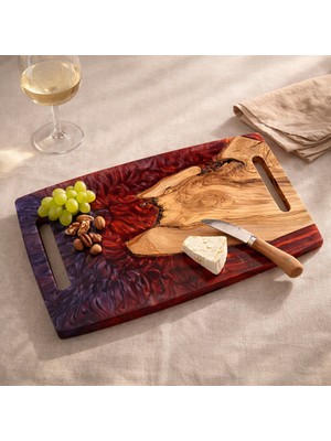 LesaWood Doğal Zeytin Ağacı Epoksi Şarküteri Sunum Tepsisi 45X25 cm – El Yapımı Premium Tasarım
