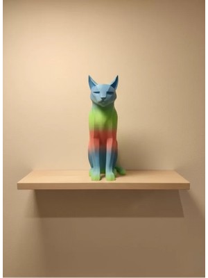 Pastel Rainbow Kedi Figürü Masa ve Raf Üstü Ev Dekorasyonu Midastech