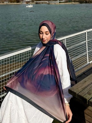 MetuCa Kadın Antrasit Mürdüm Gül Desenli Yumuşak Dokulu Pamuklu Soft Şal