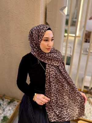 MetuCa Kadın Kahverengi Leopar Desenli Pamuklu Soft Şal