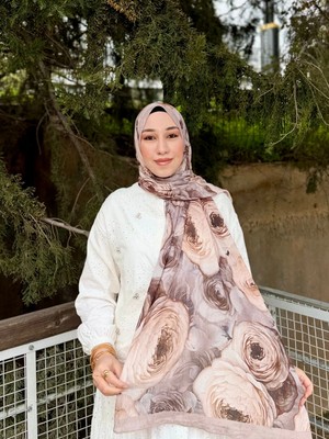 MetuCa Kadın Bej Gül Desenli Terletmeyen Yumuşak Doğal Bambu Şal