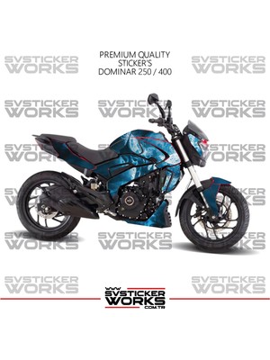 Sv Sticker Works Bajaj Dominar Kaplama 250 / 400 Sticker Mavi Punisher Design Motor Kaplama Modeli Hazır Kit Tüm Modeller Uyumlu