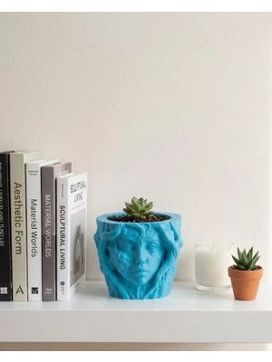 Sanatsal Kadın Yüzü Ağaç Detaylı 3D Baskı Dekoratif Vazo Saksı Midastech