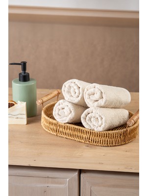 Rikka Home %100 Pamuk El/misafir Havlusu Seti (4’lü 33X33 Cm) – Coresoftair™ Yumuşak, Hızlı Emici, Hacimli Premium Havlu Ekru