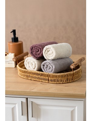 Rikka Home %100 Pamuk El/misafir Havlusu Seti (4’lü 33X33 Cm) – Coresoftair™ Yumuşak, Hızlı Emici, Hacimli Premium Havlu Gri Bordo Ekru