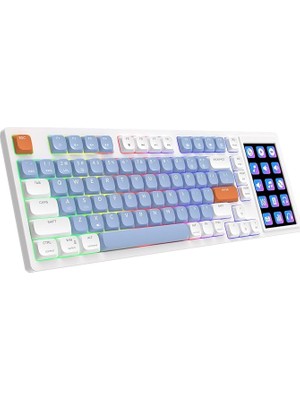 Ajazz AKP815%75 Low Profile Mekanik Klavye, 4.33'' LED Dokunmatik Ekranlı, Programlanabilir Rgb Gasket Kablolu Klavye, 16 Tuşlu Özel Masa Kontrolcüsü (Mavi Beyaz - Kırmızı Switch)