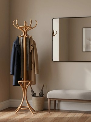 Kleinhaus Furniture Ahşap Askılık - Tonet Ayaklı Askılık - 6'lı Askılık - Ceket Elbise Askılık (DEĞİŞTİRİLEBİLİR RENK)