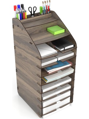 Tower Ofis Masaüstü Organizer 10 Kat Letter A4 Evrak Rafı (Ceviz)