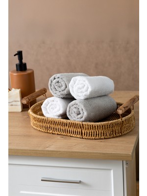 Rikka Home %100 Pamuk El/misafir Havlusu Seti (4’lü 33X33 Cm) – Coresoftair™ Yumuşak, Hızlı Emici, Hacimli Premium Havlu Beyaz Gri