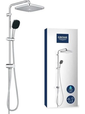 Vitalio Comfort 250 Yön Değiştiricili Duş Sistemi, Duvar Dışı Bağlantılı, 2 Akışlı Kare Tepe Duşu, 2 Akışlı El Duşu, 1500MM ve 1250MM Duş Hortumu, Su Tasarruflu, Duş Başlığı, Krom, 26698001