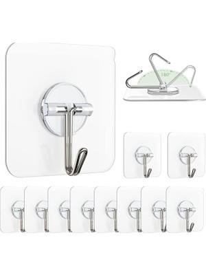 10 Adet Şeffaf Duvar Askısı Iz Bırakmayan Güçlü Yapışkanlı Kapı Arkası Banyo Mutfak Düzenleyici Metal Kanca Askılık