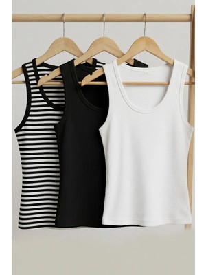 Cotenconcept 3 Adet Fitilli Fitted Viskon Karışımlı Askılı Tişört