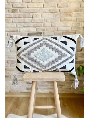 Punch Işlemeli Tekli Dekoratif Özel Tasarım Gri Kırlent Kılıfı (Panç) Geometrik2 30 x 50 SWITANM67