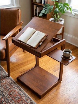 Kleinhaus Furniture C Sehpa Tekerlekli, Açılır 4 Kademeli Mekanizmali, Telefon Tablet Stand Özellikli Yan Sehpa