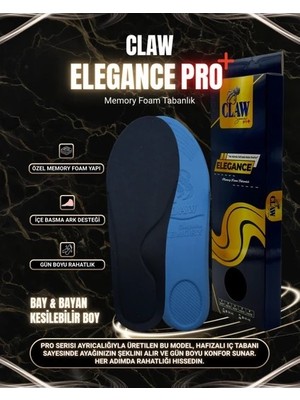 Claw 36-40 Numara Uyumlu Elegance Pro+ Ortopedik (Hafızalı) Memory Foam Tabanlık - Içe Basma Destekli & Kesilebilir