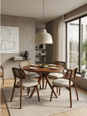 Trio Ahşap Yuvarlak Yemek Masası, Modern Tasarım