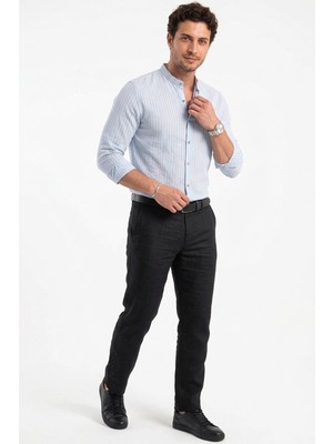 Deepsea Mavi Erkek Hakim Yaka Ütü Gerektirmeyen Rahat Kalıp Kırışık Kumaş Viskon Gömlek 2602622