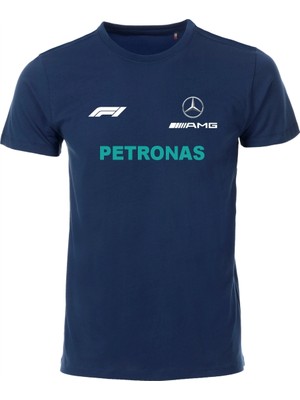 Etifa Tekstil Unisex Lacivert %100 Pamuk Regular Fit Tişört – Mercedes Amg F1 Baskılı, Çift Taraf Baskı, Spor T-Shirt