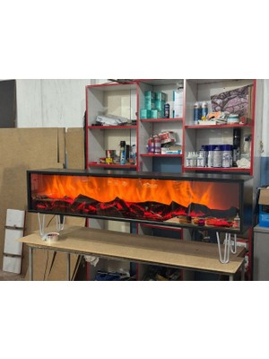 Butik Yeni Sezon Elektrikli Şömine Elegance Seri Siyah (Gümüş Metal Ayak)  170CM Bluetootlu Kumandalı Ses Sistemi 4 Farklı Renk Uzaktan Kumandalı