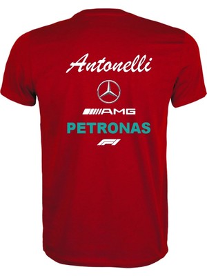 Etifa Tekstil Unisex Kırmızı %100 Pamuk Regular Fit Tişört – Mercedes Amg F1 Baskılı, Çift Taraf Baskı, Spor T-Shirt